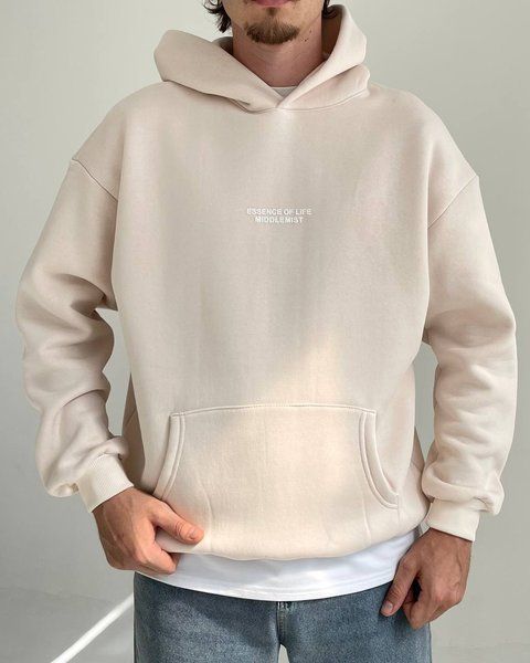 Чоловіче oversize худі на флісі у бежевому кольорі u01316 фото