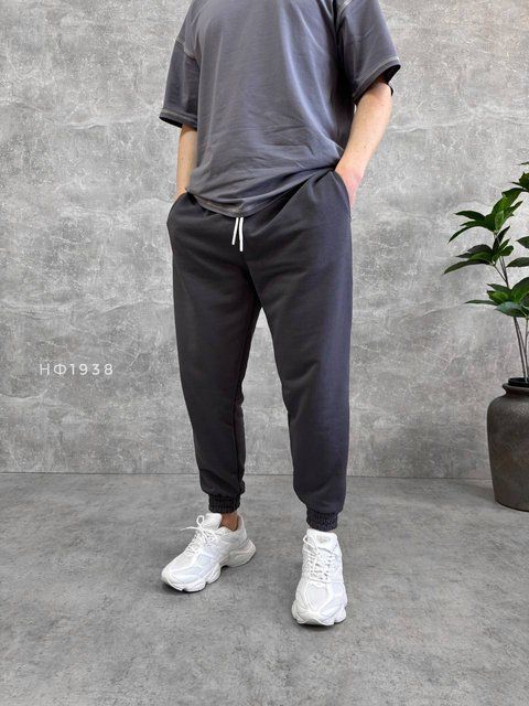 Мужские oversize спортивные брюки в графитовом цвете нф1938 фото