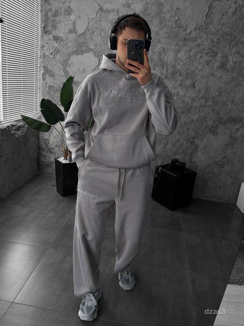 Мужской oversize спортивный костюм в сером цвете dzas3n фото