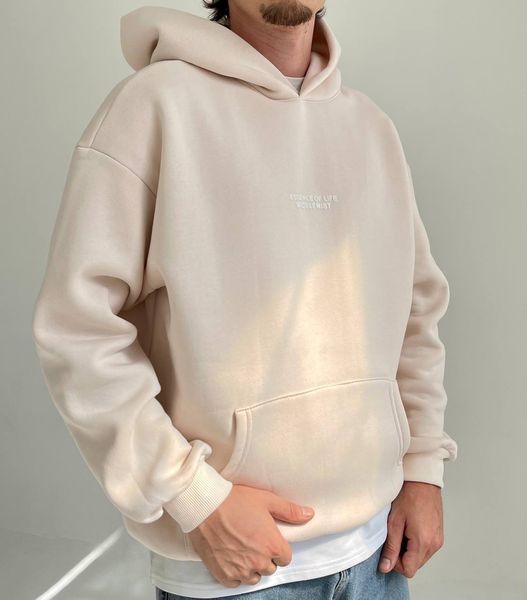 Чоловіче oversize худі на флісі у бежевому кольорі u01316 фото