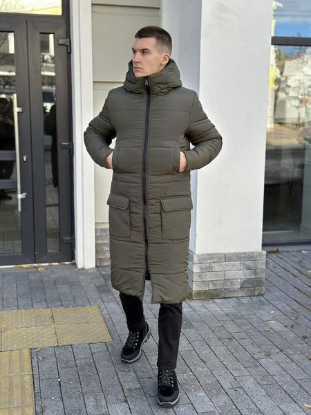 Чоловіча довга зимова куртка у кольорі хакі owku45kh фото