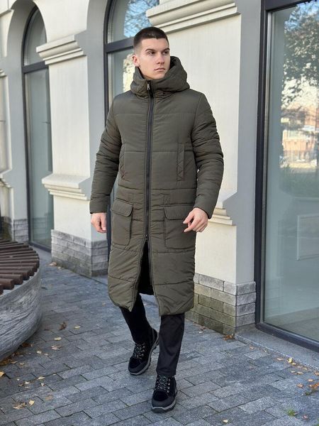 Чоловіча довга зимова куртка у кольорі хакі owku45kh фото