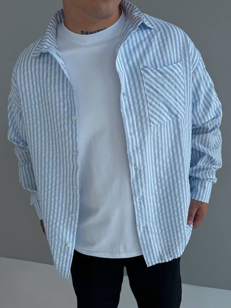 Мужская oversize рубашка в голубом цвете оh902 фото