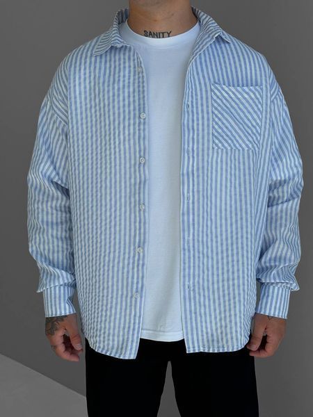 Мужская oversize рубашка в голубом цвете оh902 фото