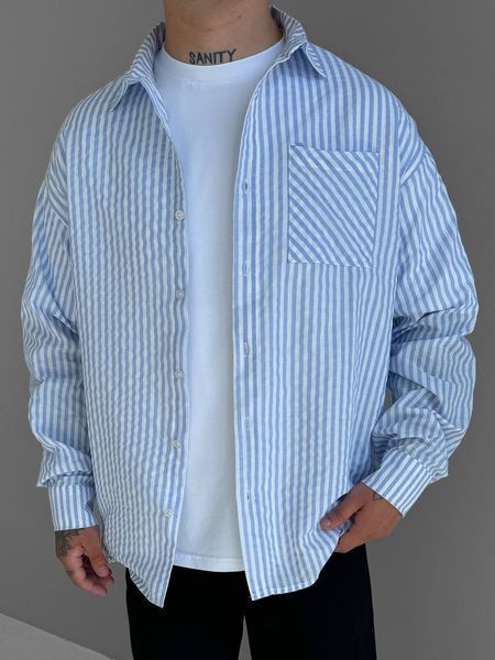 Мужская oversize рубашка в голубом цвете оh902 фото
