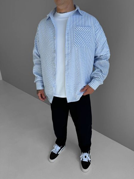 Мужская oversize рубашка в голубом цвете оh902 фото
