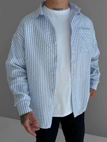 Мужская oversize рубашка в голубом цвете оh902 фото