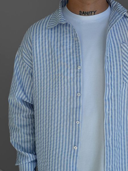 Мужская oversize рубашка в голубом цвете оh902 фото