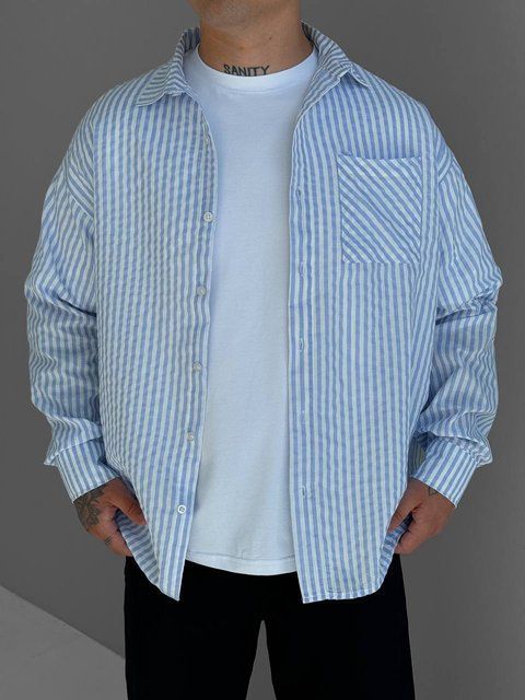 Чоловіча oversize сорочка у блакитному кольорі оh902 фото