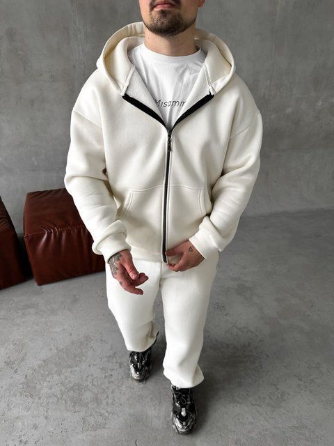 Мужской oversize спортивный костюм в белом цвете kos22 фото
