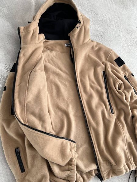 Чоловіча флісова oversize кофта у бежевому кольорі flis3 фото