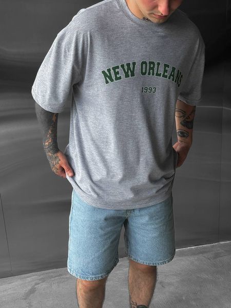Мужская oversize футболка с принтом в светло-сером цвете pm287 фото