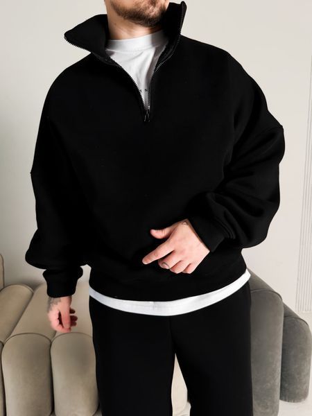 Чоловічий oversize костюм світшот+штани у чорному кольорі kos50 фото