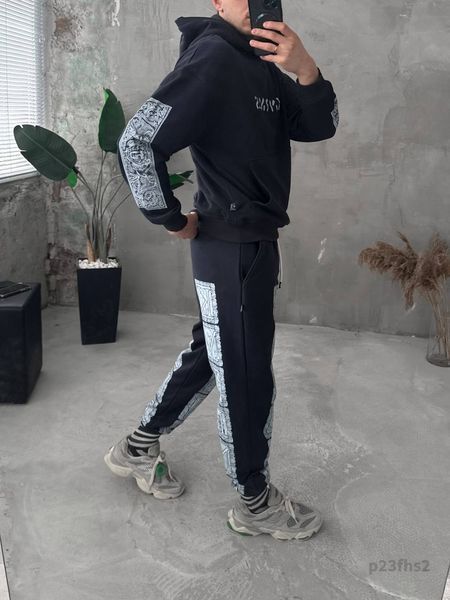Мужской oversize костюм с принтом в графитовом цвете p23fhs2 фото