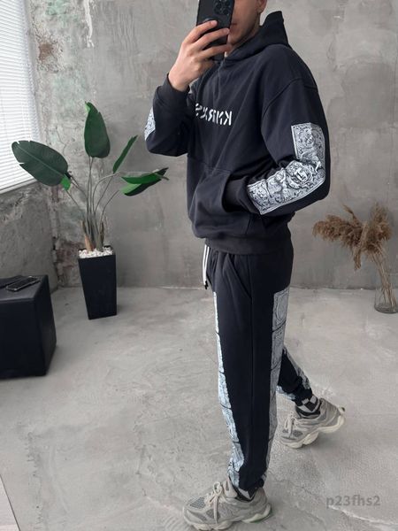 Мужской oversize костюм с принтом в графитовом цвете p23fhs2 фото