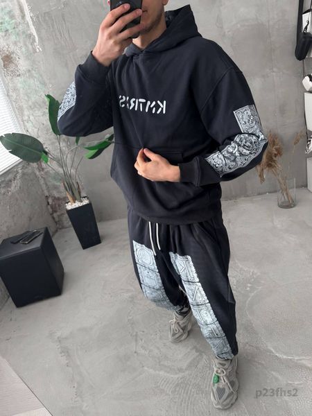 Мужской oversize костюм с принтом в графитовом цвете p23fhs2 фото