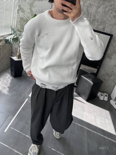 Чоловічий oversize светр у білому кольорі sw73 фото