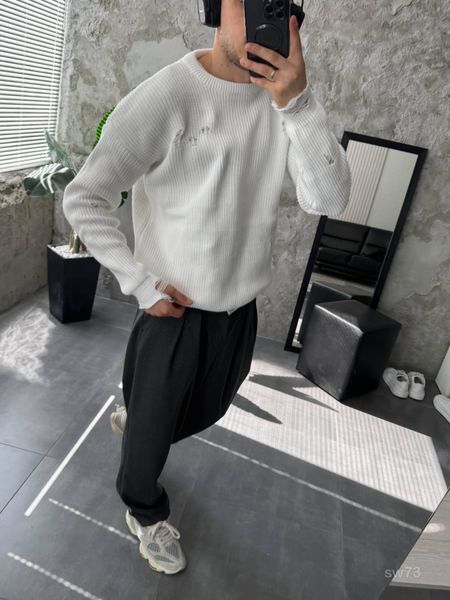 Чоловічий oversize светр у білому кольорі sw73 фото