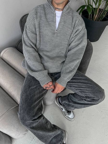 Мужской oversize свитер в сером цвете mr109 фото