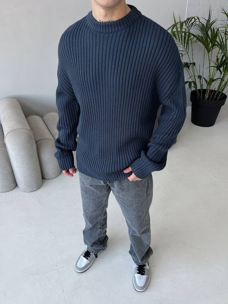 Мужской oversize свитер в темно-синем цвете mr107 фото