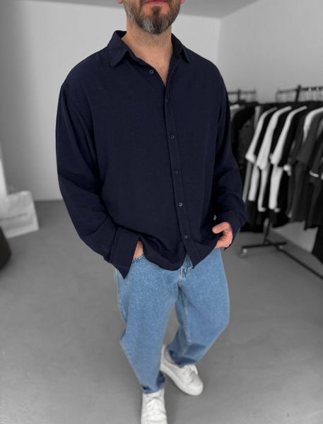 Мужская oversize рубашка в темно-синем цвете rs905 фото