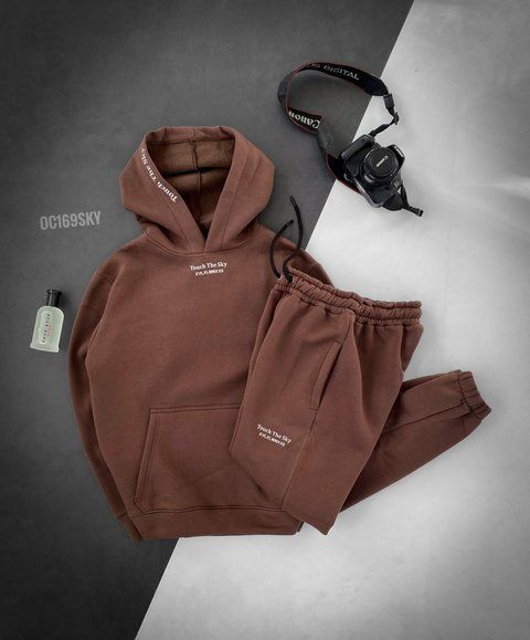 Мужской oversize спортивный костюм в коричневом цвете oc169sky фото