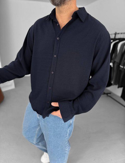 Мужская oversize рубашка в темно-синем цвете rs905 фото