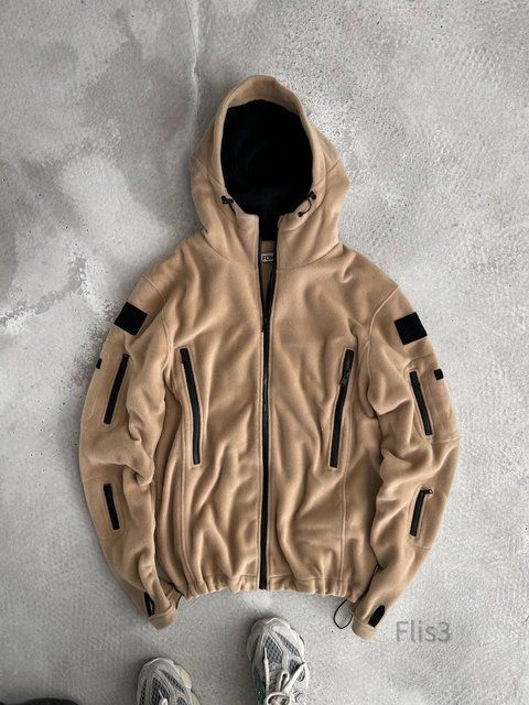 Чоловіча флісова oversize кофта у бежевому кольорі flis3 фото