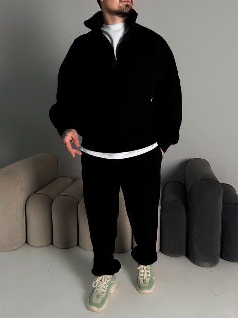 Чоловічий oversize костюм світшот+штани у чорному кольорі kos50 фото