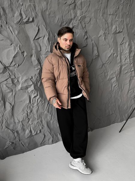 Мужская зимняя oversize куртка в коричневом цвете dp19 фото
