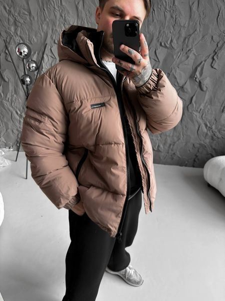 Мужская зимняя oversize куртка в коричневом цвете dp19 фото