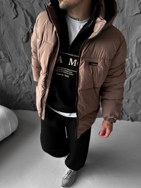 Мужская зимняя oversize куртка в коричневом цвете dp19 фото