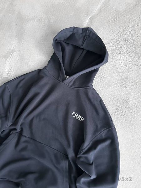 Чоловіче oversize худі з вишивкою у графітовому кольорі v5x2 фото