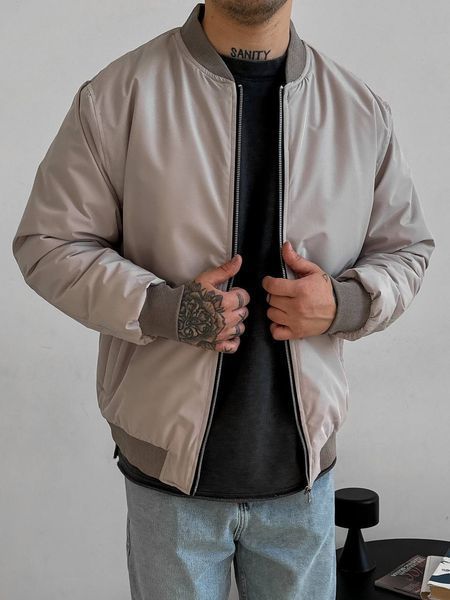 Мужской oversize бомбер в бежевом цвете sm2435 фото