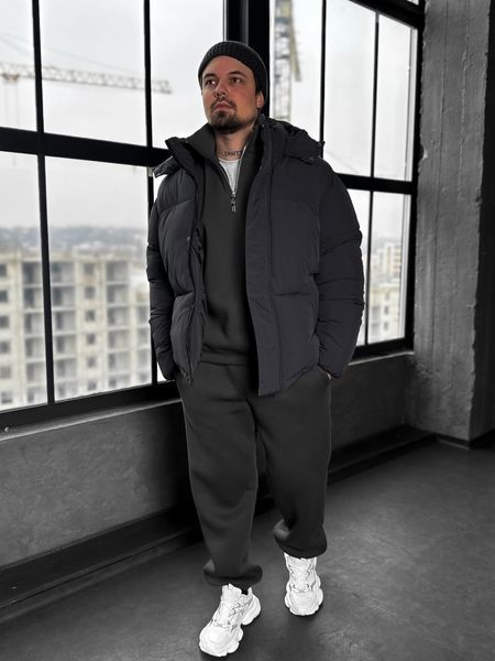 Чоловічий пуховик oversize у графітовому кольорі dp25n фото