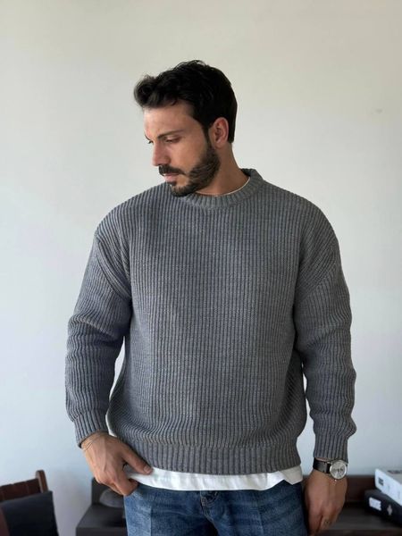 Чоловічий светр oversize у сірому кольорі gi148 фото