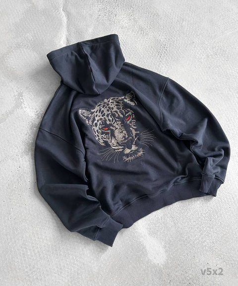 Чоловіче oversize худі з вишивкою у графітовому кольорі v5x2 фото
