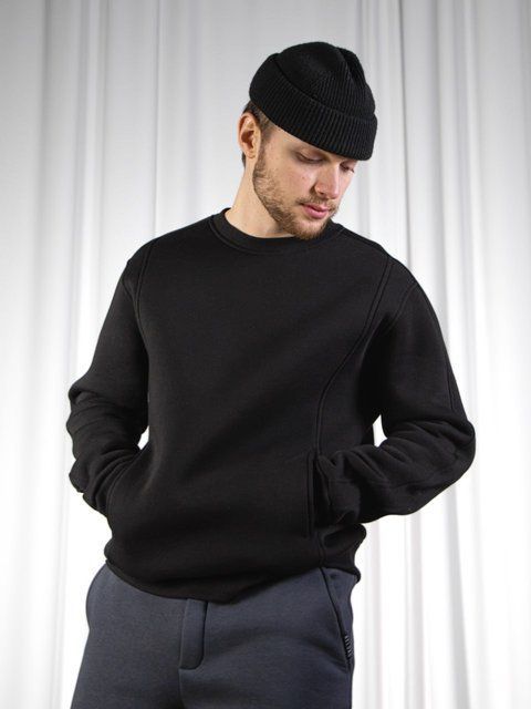 Чоловічий oversize світшот з начосом у чорному кольорі 1001845000001 фото