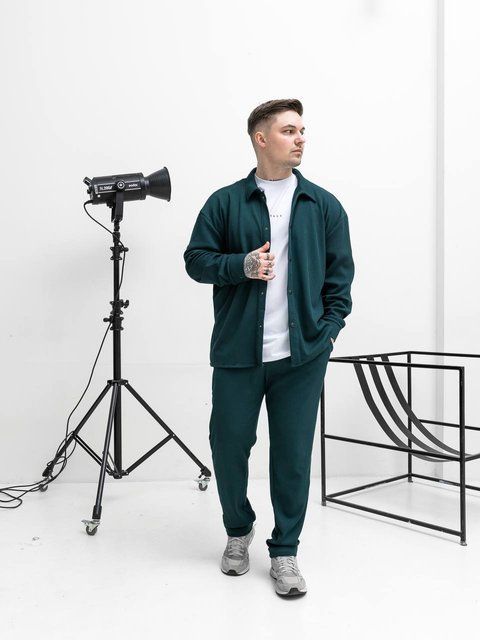 Мужской трикотажный oversize костюм в зеленом цвете rb15 фото