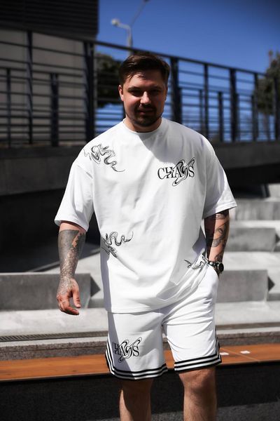 Чоловічий oversize комплект з принтом у білому кольорі k22-S фото