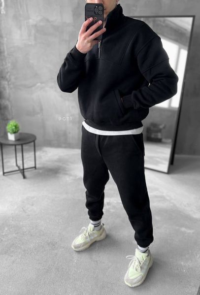 Чоловічий oversize костюм на флісі у чорному кольорі pgt1n фото
