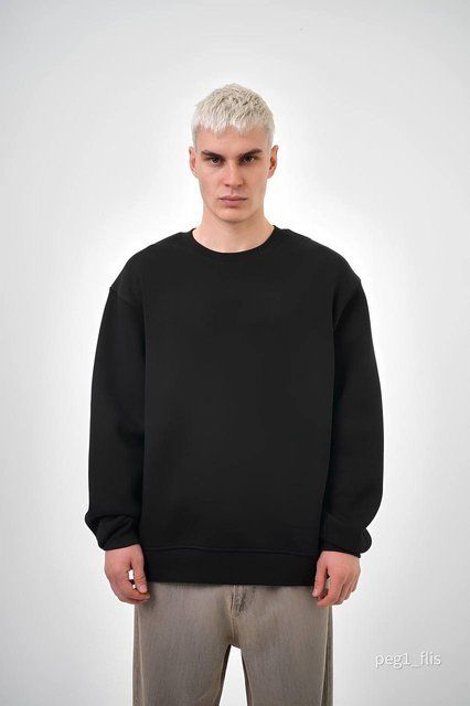 Чоловічий oversize світшот у чорному кольорі peg1_flis фото