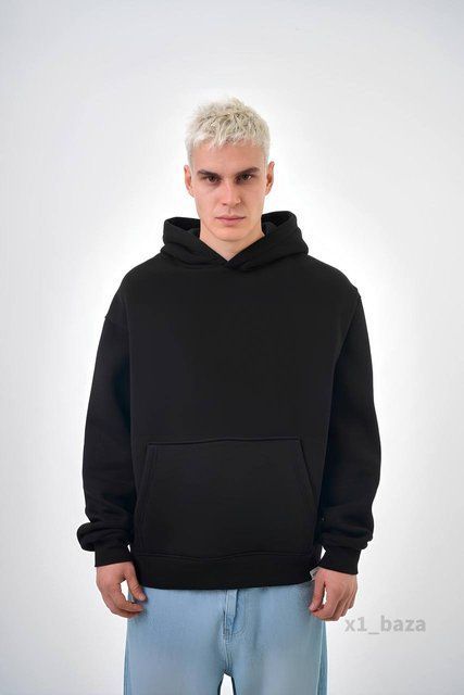 Чоловіче oversize худі у чорному кольорі x1_baza-Xs фото