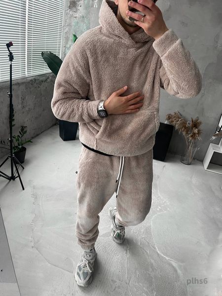Мужской оверсайз костюм худи+брюки в бежевом цвете plhs6 фото