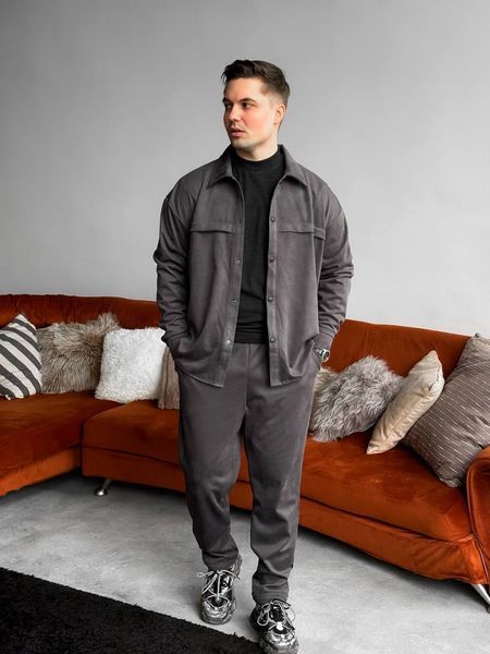 Мужской oversize костюм рубашка + брюки в графитовом цвете rb9 фото