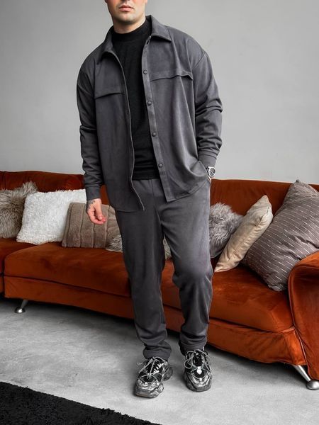 Мужской oversize костюм рубашка + брюки в графитовом цвете rb9 фото