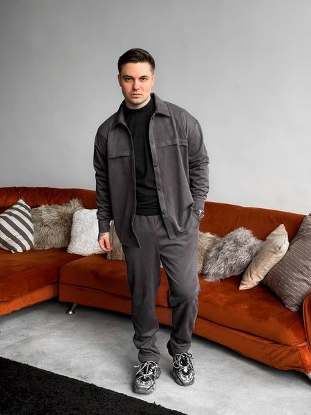 Мужской oversize костюм рубашка + брюки в графитовом цвете rb9 фото
