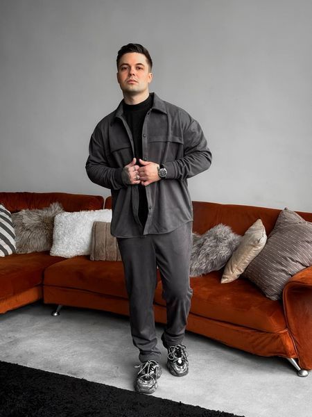 Мужской oversize костюм рубашка + брюки в графитовом цвете rb9 фото