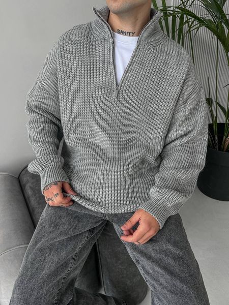 Мужской oversize свитер в сером цвете mr109 фото