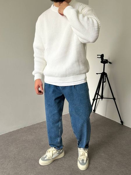 Мужской вязаный oversize свитер в белом цвете la159 фото